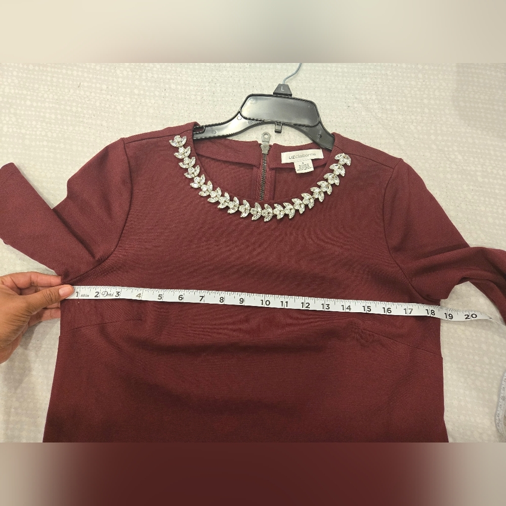 Liz Claiborne Burgundy Blouse with Embellished Neckline and 3/4 Sleeves - Picture 4 of 5